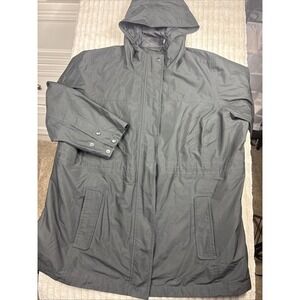 LL Bean Jacket Womens 1X Black H2OFF Rain Waterproof Lined Coat Parka Hooded EUC